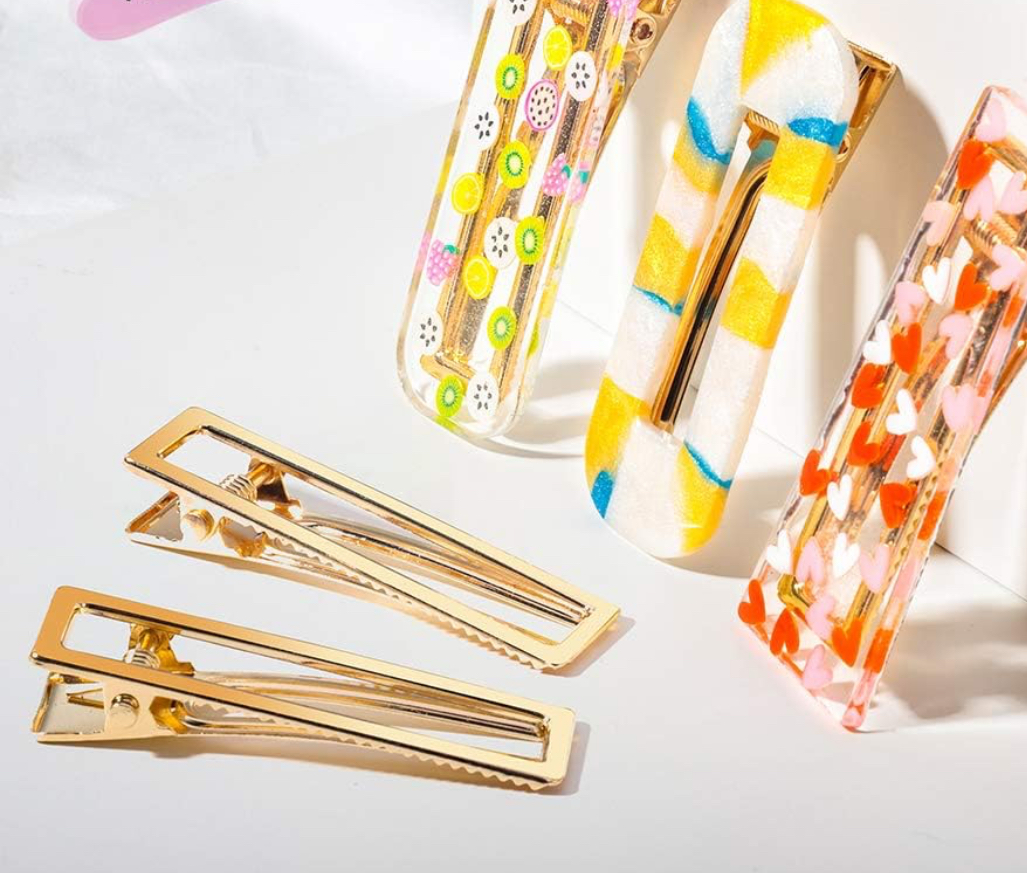 Ganchos De Cabello Rectangulo Dorado