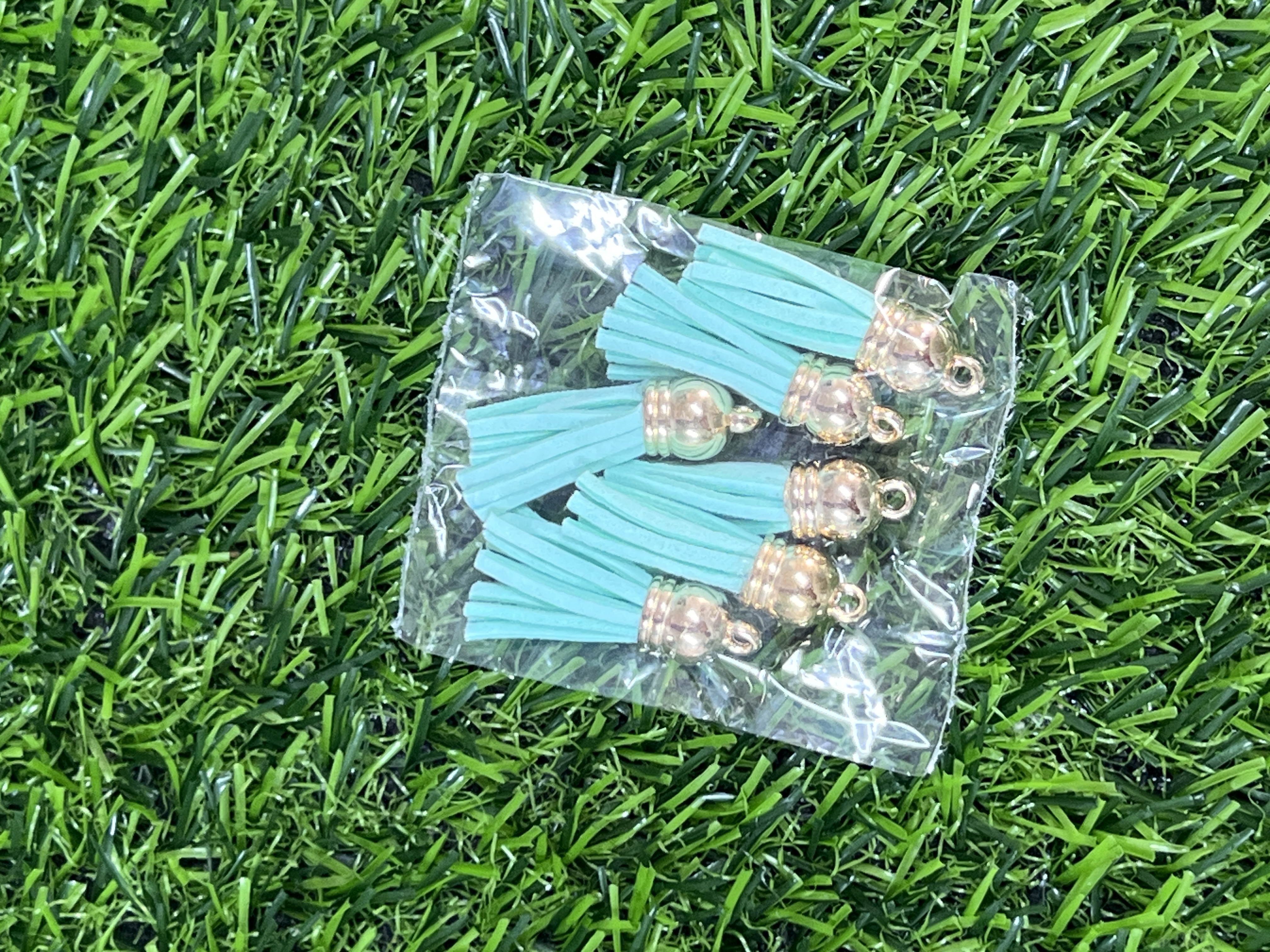 Borlas De Cuerina Tapa Dorada Color Aquamara