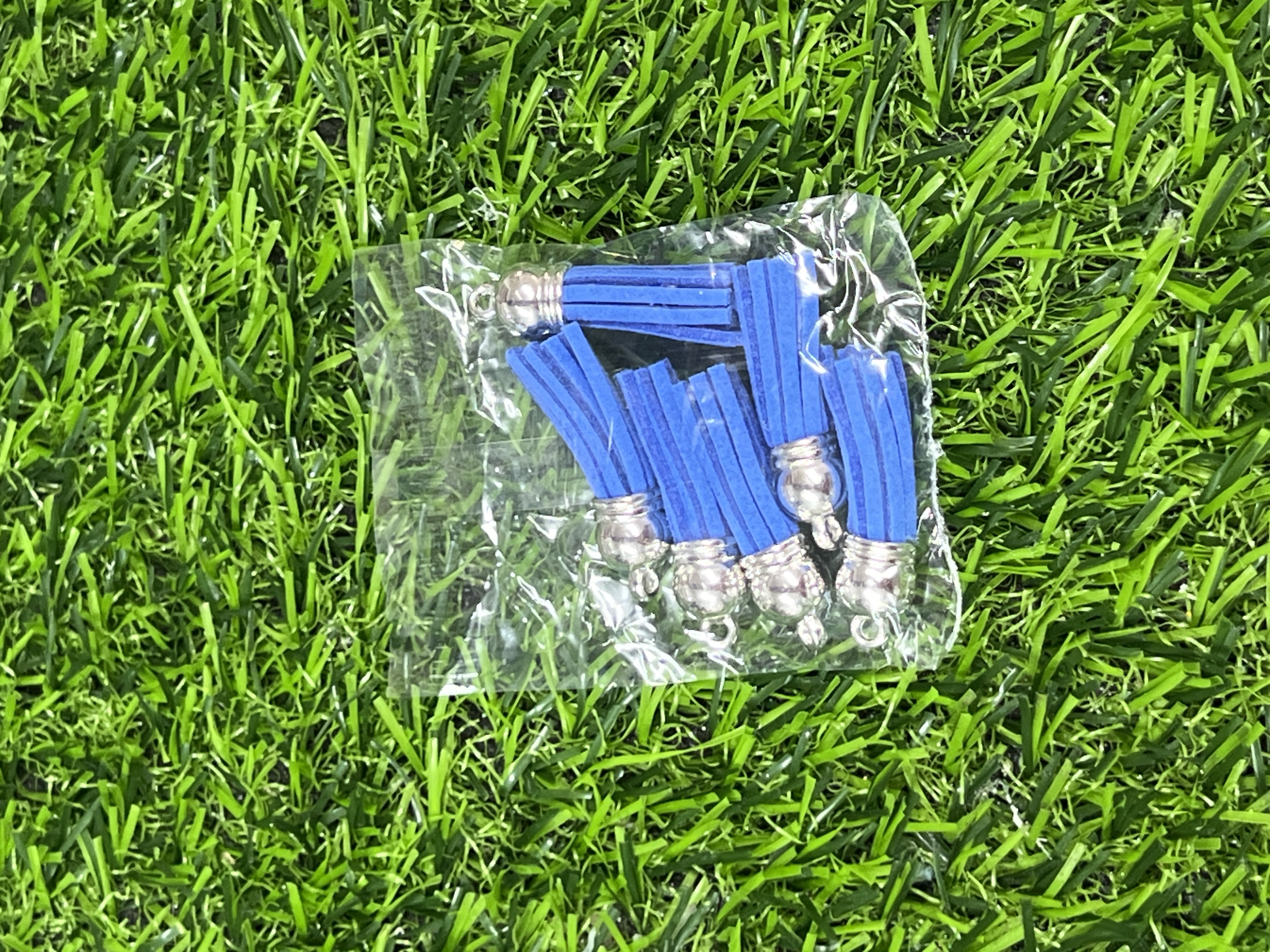 Borlas De Cuerina Tapa Plateada Color Azul Rey