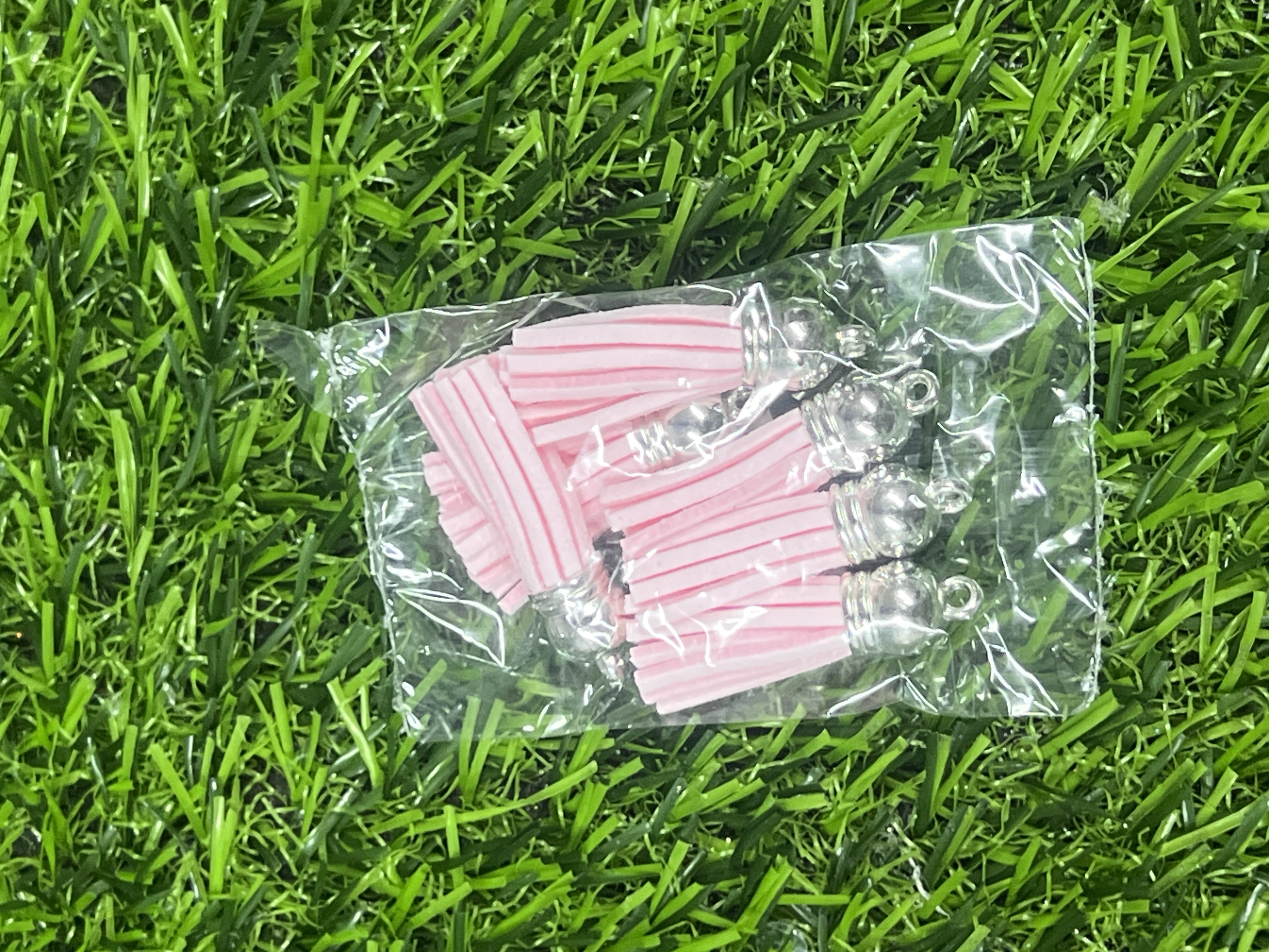 Borlas De Cuerina Tapa Plateada Color Rosado Bebe