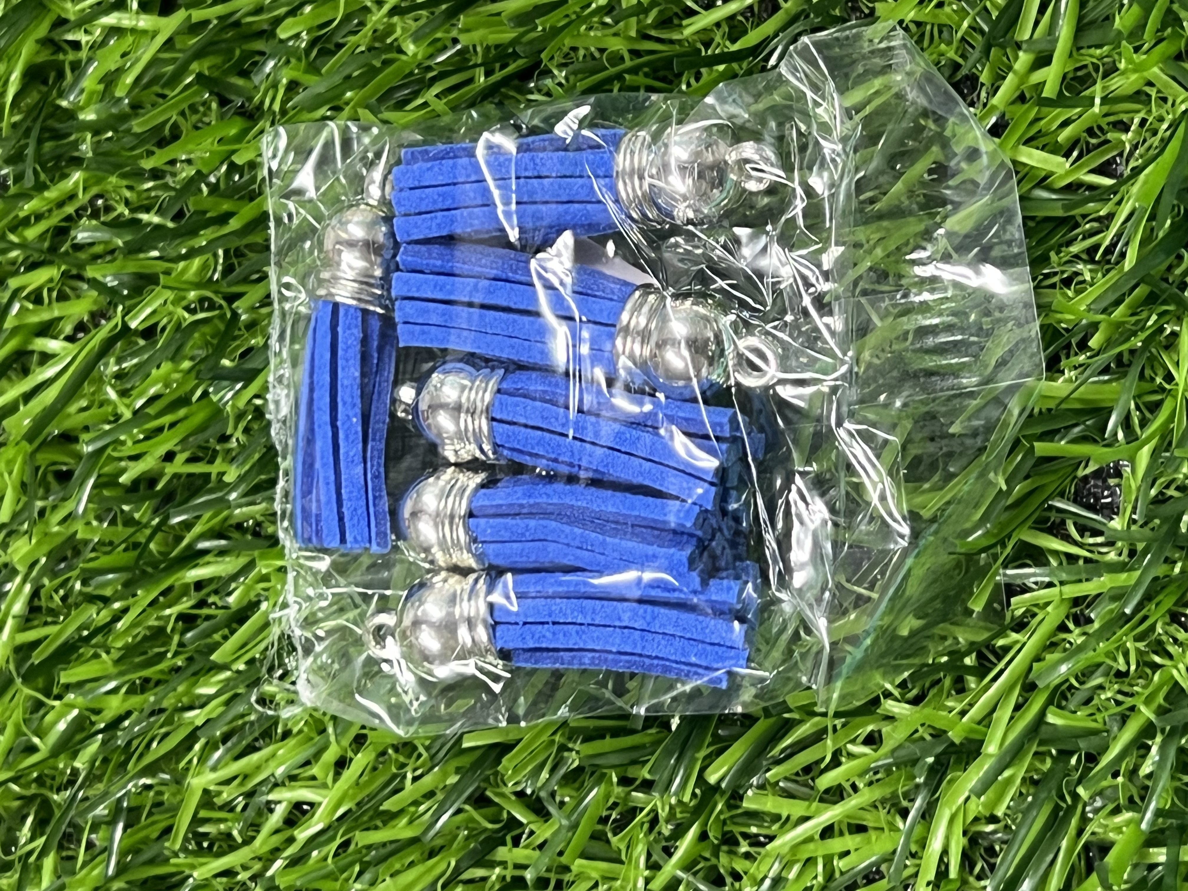 Borlas Cuerina Tapa Plateada Color Azul Rey