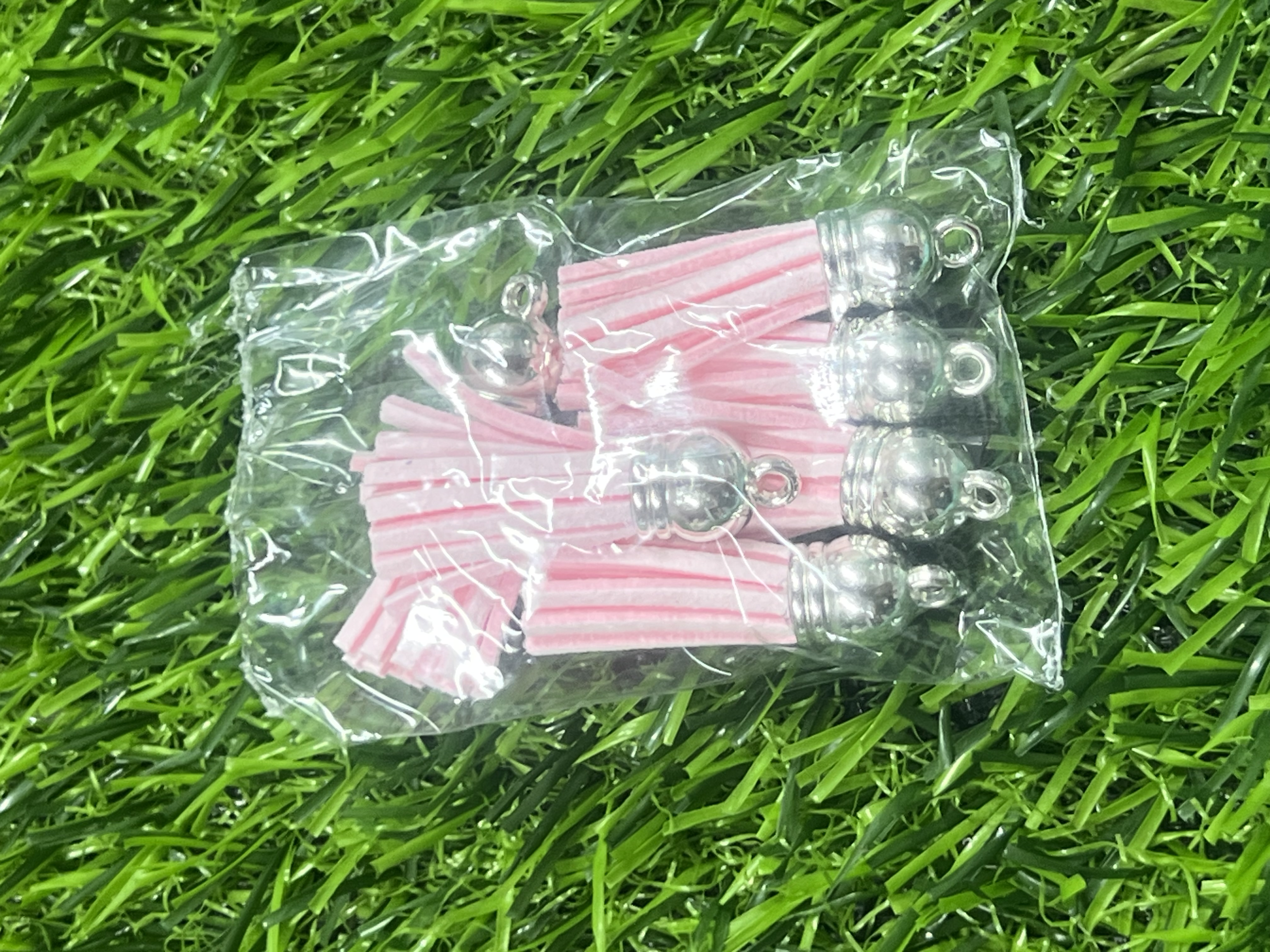 Borlas Cuerina Tapa Plateada Color Rosado Bebe