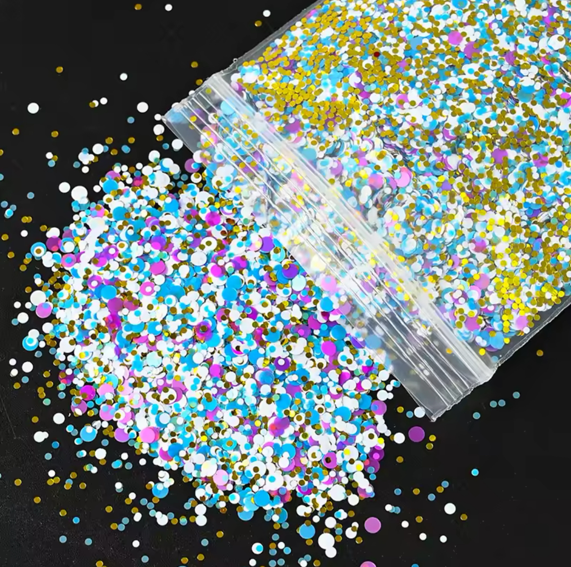 Glitter Chunky Multicolor Dorado, Blanco, Azul Y Fucsia