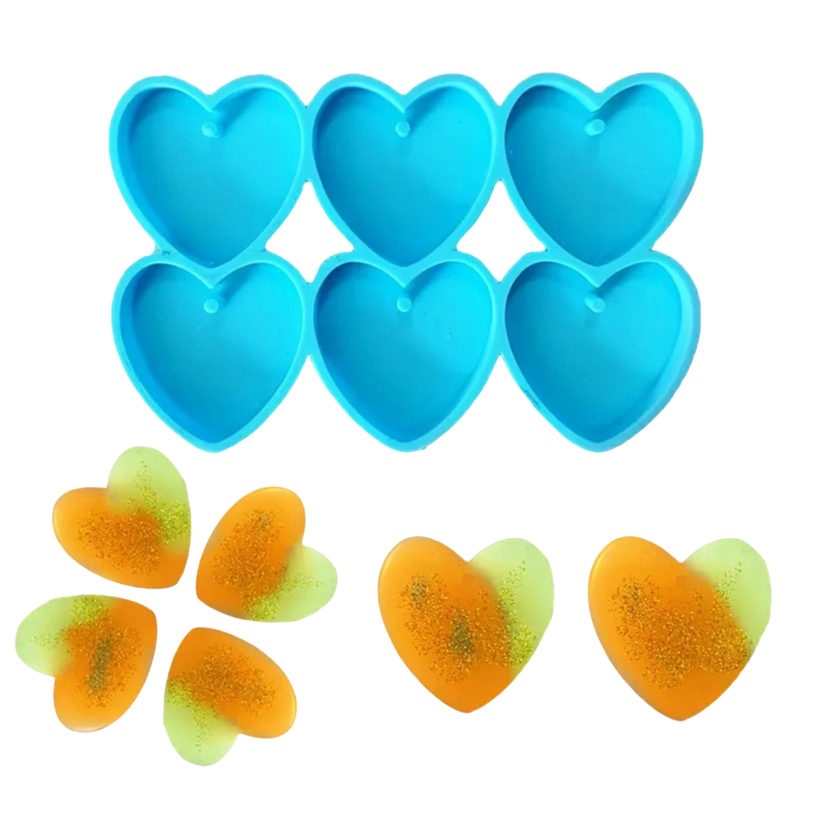 Molde Llavero 6 Corazones Molde Azul