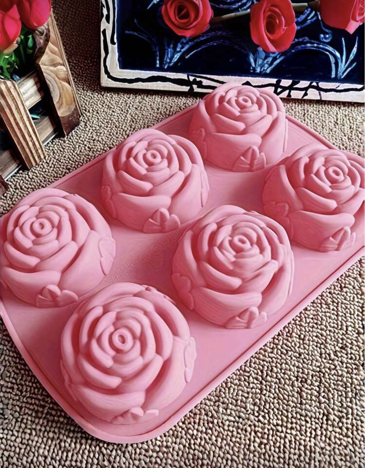 Molde Vela Rosa Gigante (6 En Un Molde)